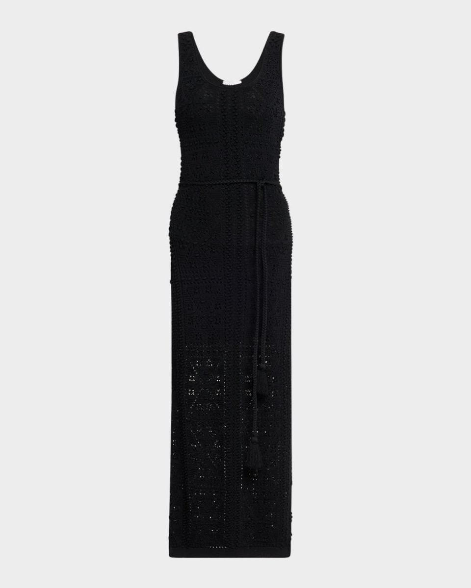 Sleeveless Textured Pointelle Knit Midi Dress